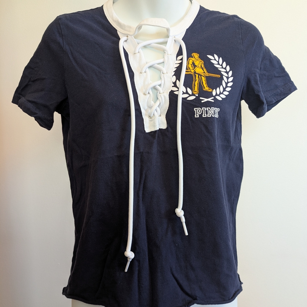PINK Victoria's Secret WVU Mountaieers Lace Up XS Shirt